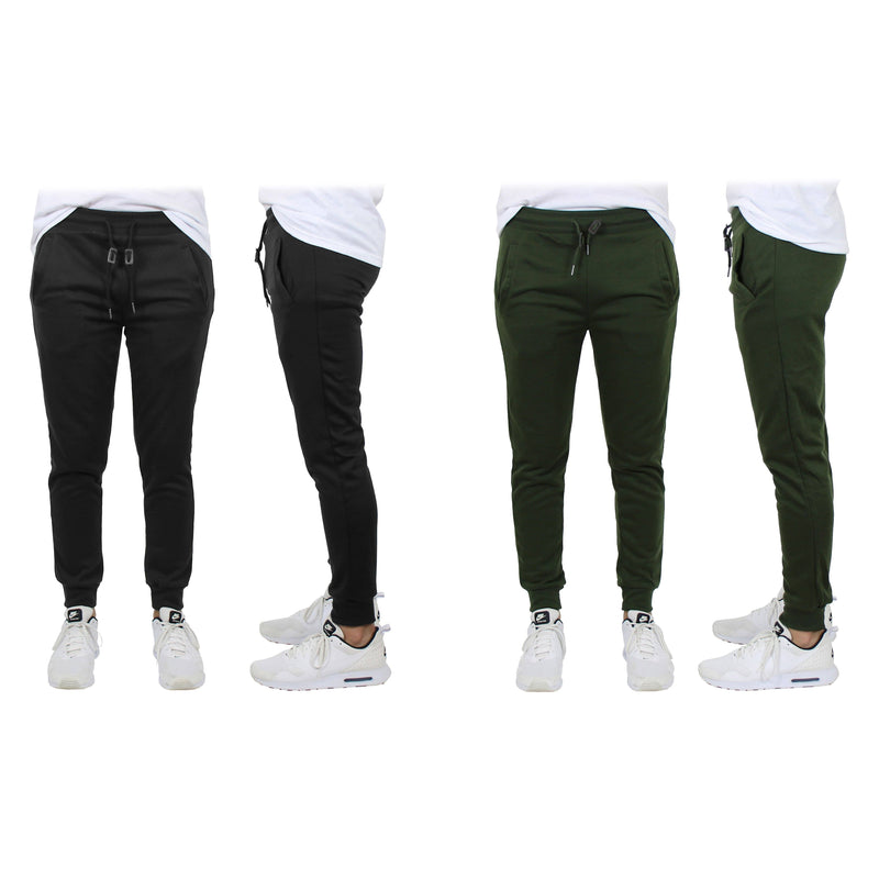 2-Pack: Men's Slim-Fit French Terry Jogger Lounge Pants Men's Clothing Black/Olive S - DailySale
