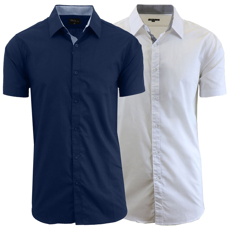 2-Pack: Men's Slim Fit Short Sleeve Dress Shirts Men's Clothing Navy/White S - DailySale