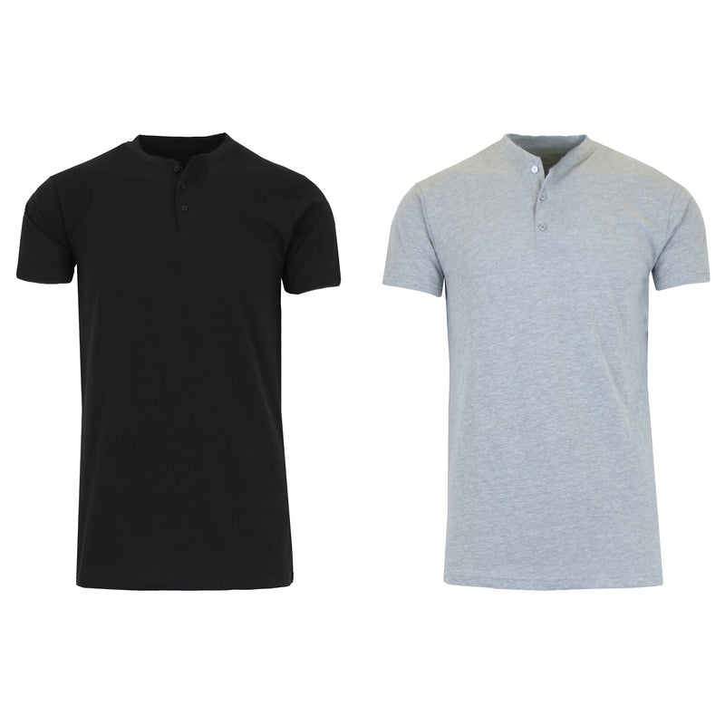 2-Pack: Men's Slim Fitting Short Sleeve Henley Slub Tee Men's Clothing Black/Gray S - DailySale