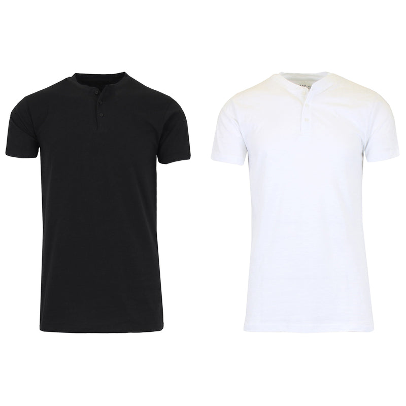 2-Pack: Men's Slim Fitting Short Sleeve Henley Slub Tee Men's Clothing Black/White S - DailySale