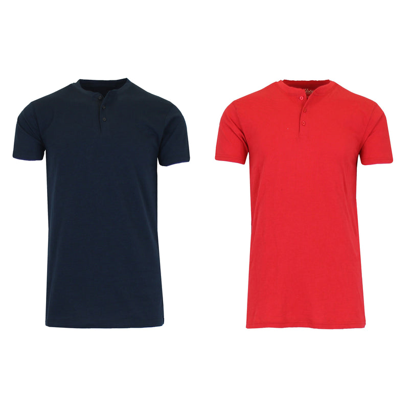 2-Pack: Men's Slim Fitting Short Sleeve Henley Slub Tee Men's Clothing Navy/Red S - DailySale