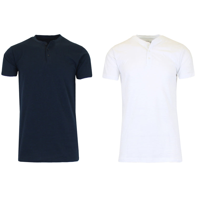 2-Pack: Men's Slim Fitting Short Sleeve Henley Slub Tee Men's Clothing Navy/White S - DailySale