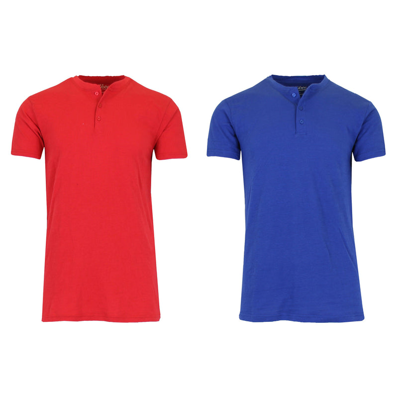 2-Pack: Men's Slim Fitting Short Sleeve Henley Slub Tee Men's Clothing Red/Royal S - DailySale