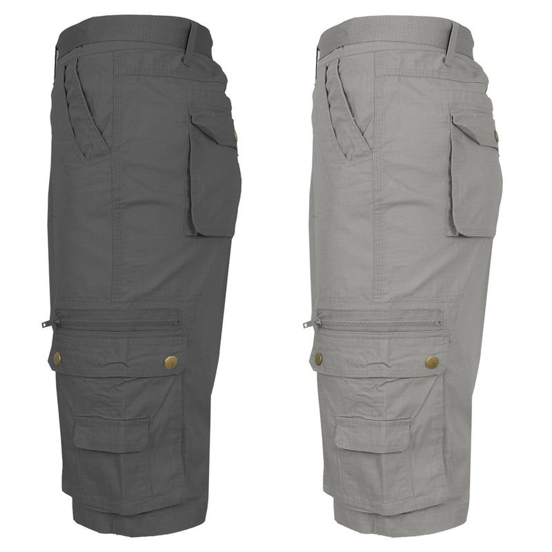 2-Pack: Men's Tactical Extended Size Cotton Cargo Utility Belted Shorts Men's Clothing Dark Gray/Light Gray 44 - DailySale