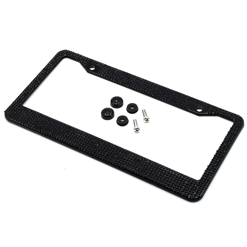 2-Pack: Metal License Plate Frame With Glitter Bling Rhinestone Diamonds Automotive Black - DailySale