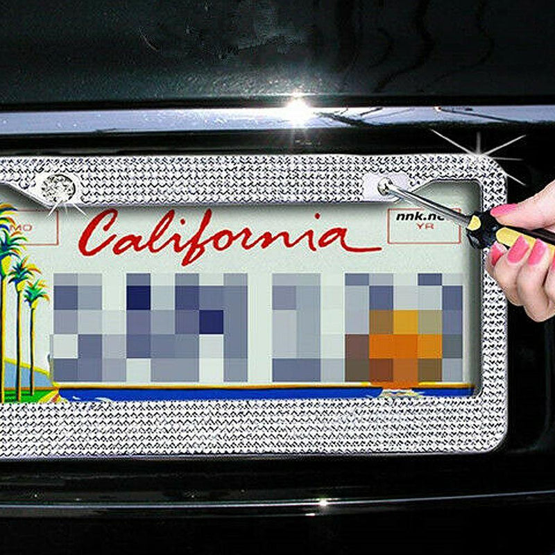 2-Pack: Metal License Plate Frame With Glitter Bling Rhinestone Diamonds Automotive - DailySale