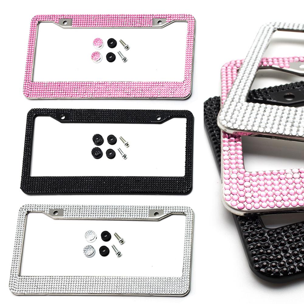 2-Pack: Metal License Plate Frame With Glitter Bling Rhinestone Diamonds Automotive - DailySale