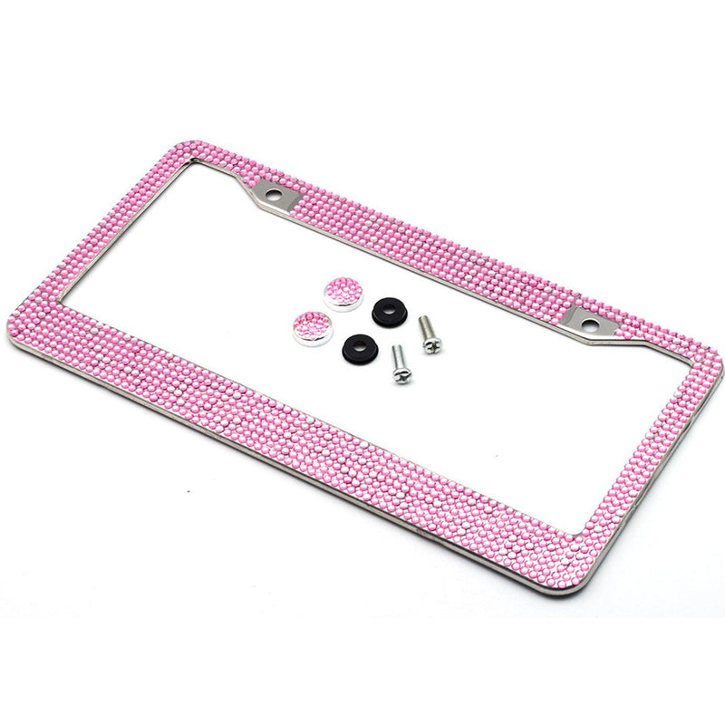 2-Pack: Metal License Plate Frame With Glitter Bling Rhinestone Diamonds Automotive Pink - DailySale
