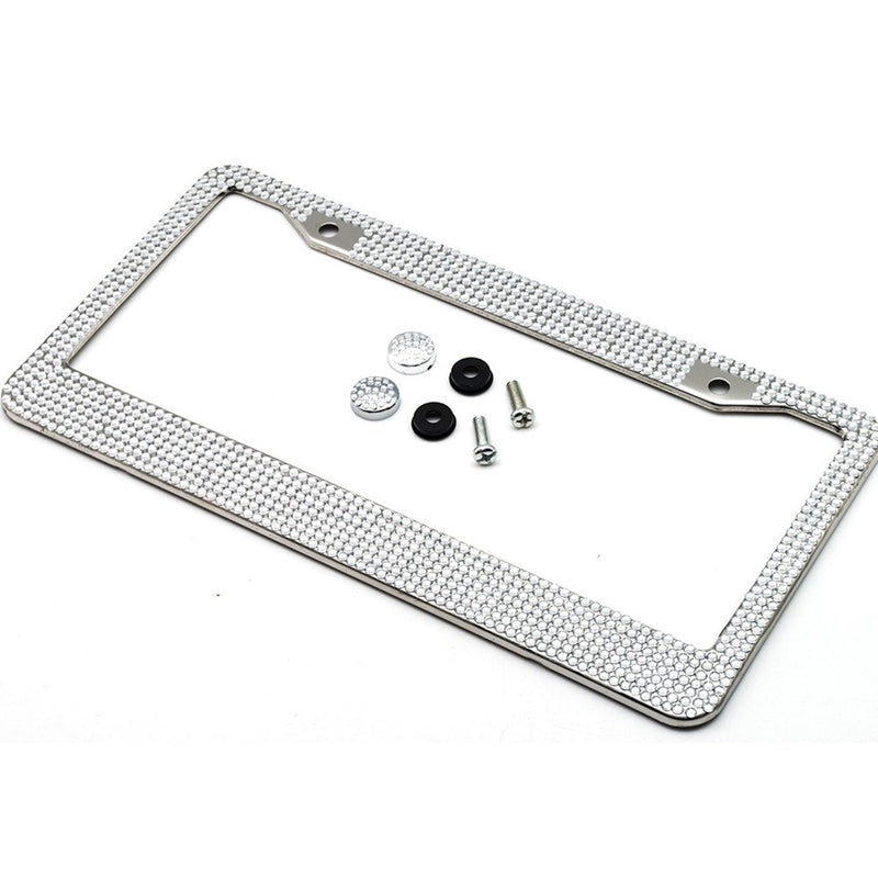 2-Pack: Metal License Plate Frame With Glitter Bling Rhinestone Diamonds Automotive Silver - DailySale