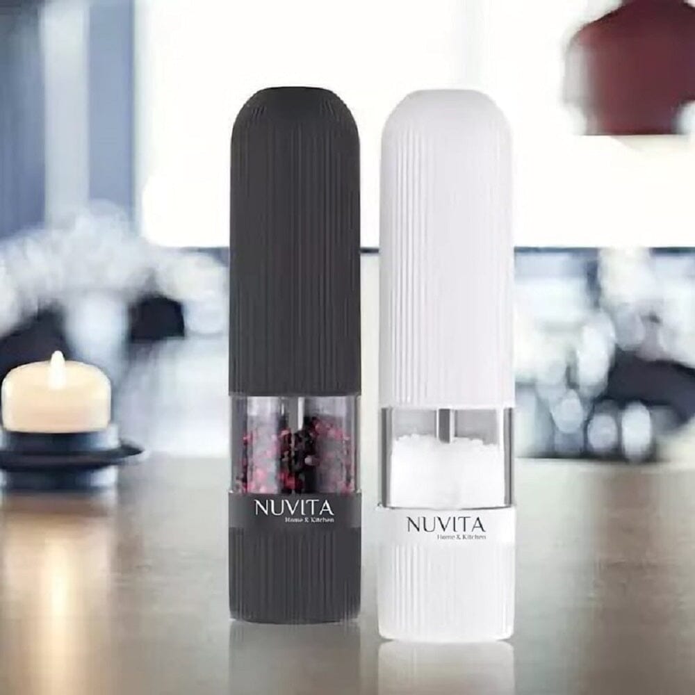 2-Pack: Nuvita Black and White Electric Salt and Pepper Grinder Soft Feel Kitchen Tools & Gadgets - DailySale