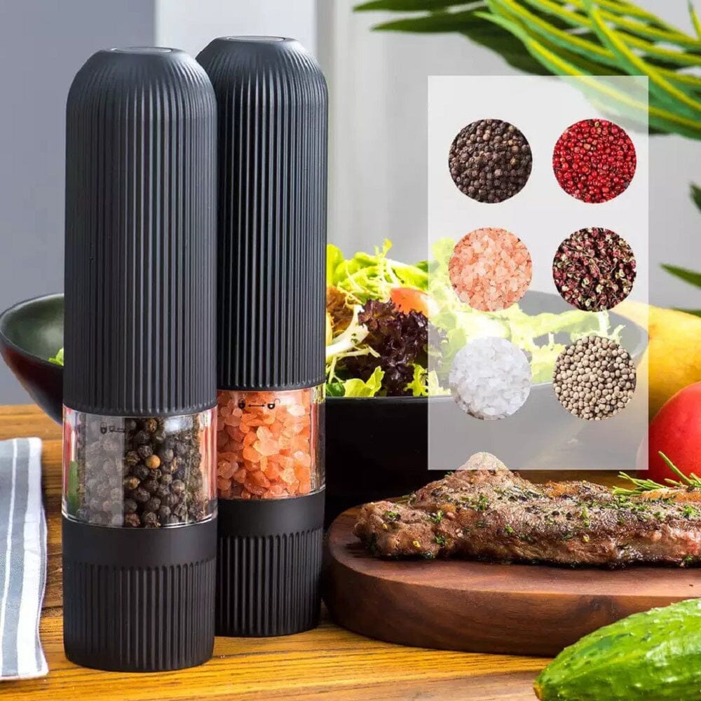 2-Pack: Nuvita Black and White Electric Salt and Pepper Grinder Soft Feel