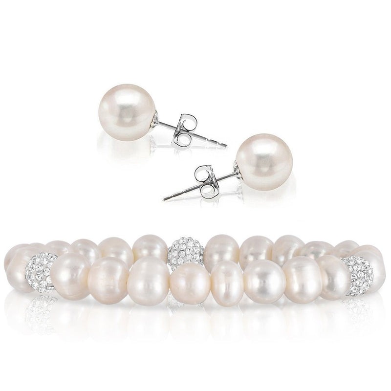 2-Pack: Pearl And Crystal Stretch Bracelet And Studs Set Bracelets - DailySale