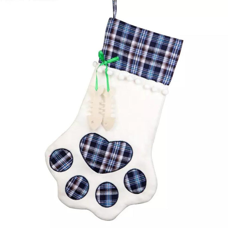 2-Pack: Plaid Christmas Pet Dog Cat Paw Hanging Stocking Socks Pet Supplies Blue - DailySale