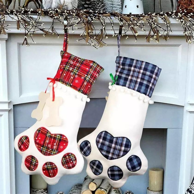 2-Pack: Plaid Christmas Pet Dog Cat Paw Hanging Stocking Socks Pet Supplies - DailySale