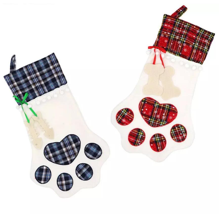 2-Pack: Plaid Christmas Pet Dog Cat Paw Hanging Stocking Socks Pet Supplies - DailySale