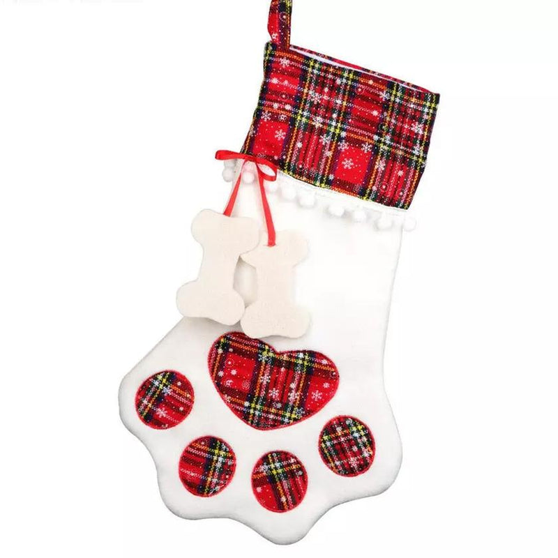 2-Pack: Plaid Christmas Pet Dog Cat Paw Hanging Stocking Socks Pet Supplies Red - DailySale
