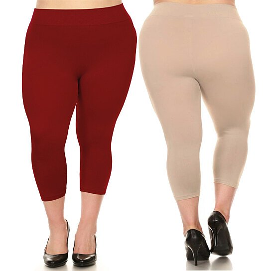 2-Pack: Plus Size Women's Ultra-Soft High Waisted Capri Leggings Women's Bottoms XL - DailySale