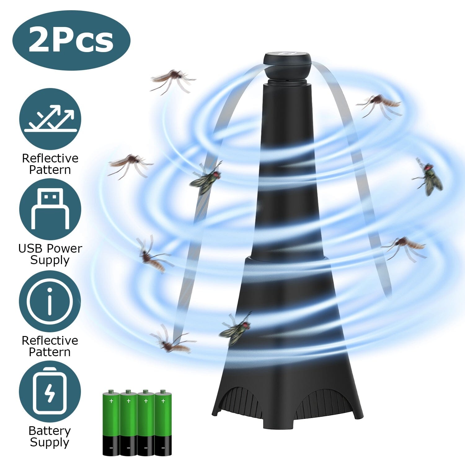 2-Pack: Portable Reflective Fly Repellent Fan Rechargeable Battery Powered Pest Control - DailySale