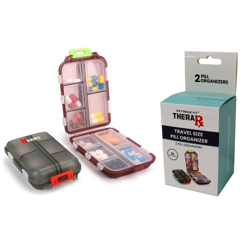 2PCS Travel Pill Box, Cute Pill Organizer, Small Pill Case, Portable  Medicine Organizer for Purse, with 10 Compartments for Different Medicines  Dark Red Blue Travel Pill Case