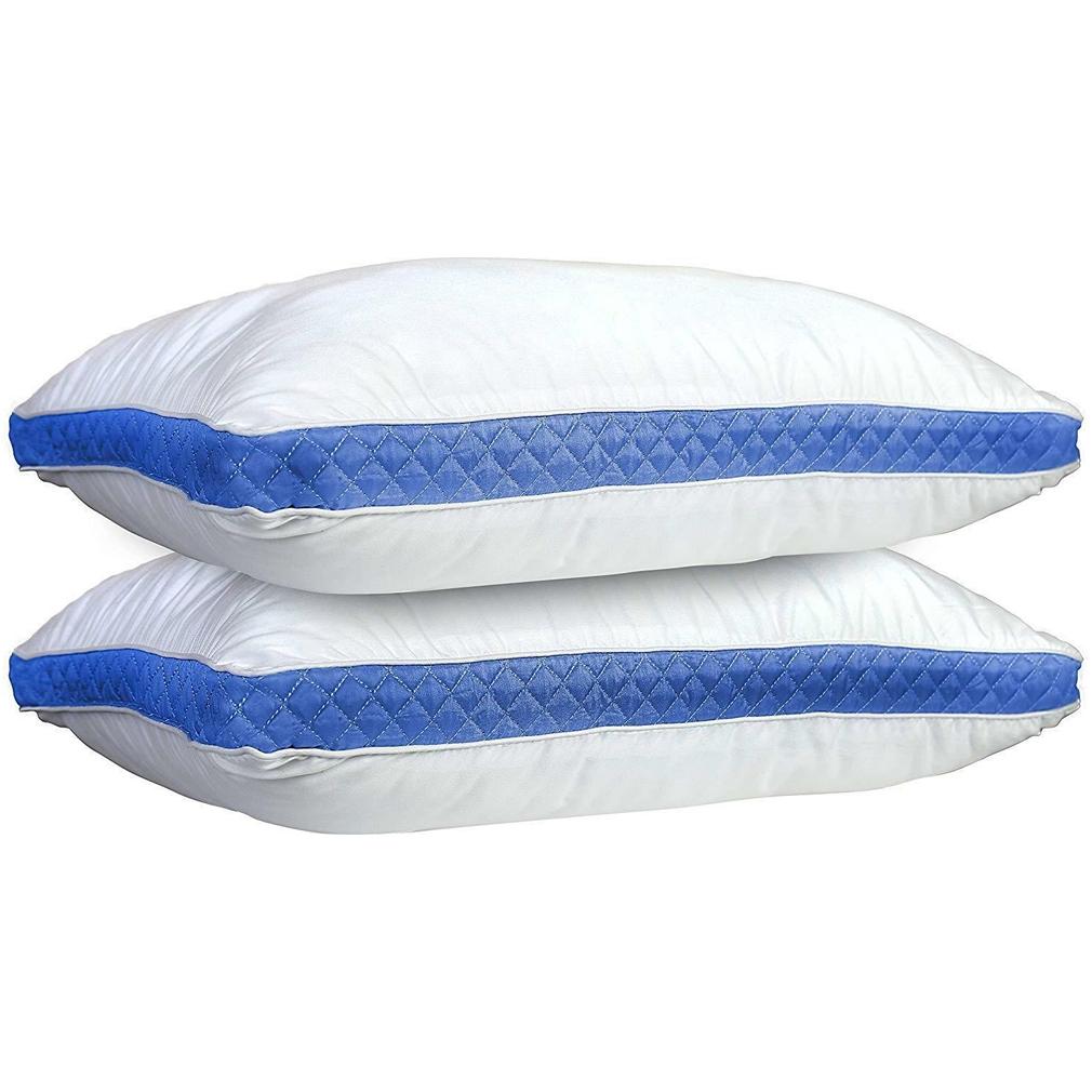 2-Pack: Premium Gusseted Pillows Linen & Bedding Queen White/Blue - DailySale