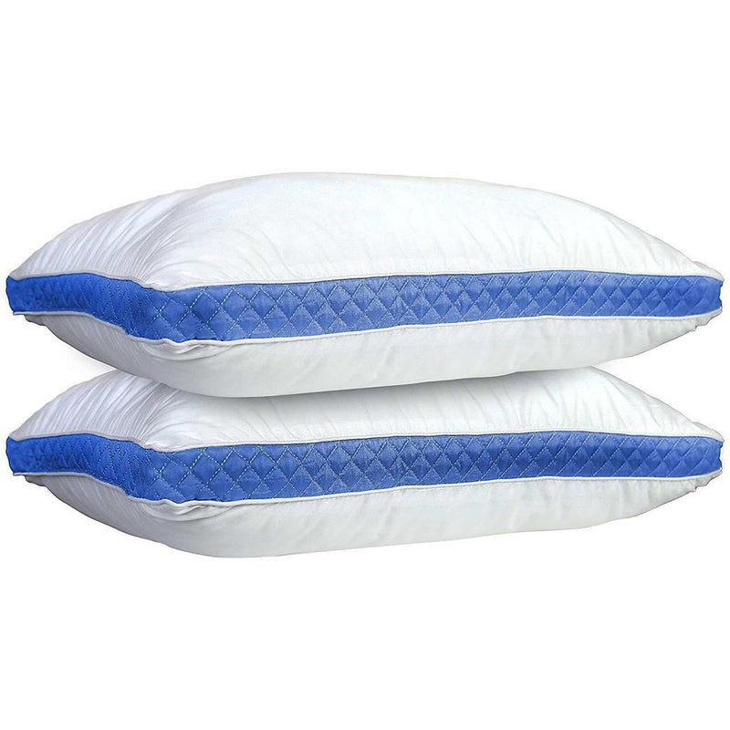 2-Pack: Premium Gusseted Pillows Linen & Bedding Queen White/Blue - DailySale