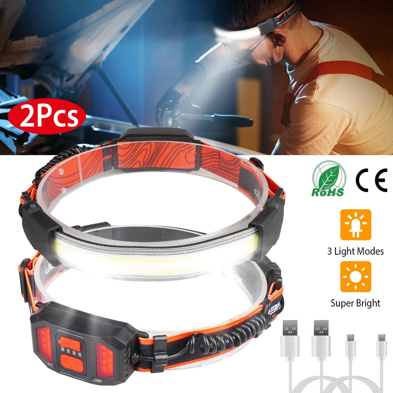 2-Pack: Rechargeable Headlamp 3 Light Modes Hand-Free Sports & Outdoors - DailySale