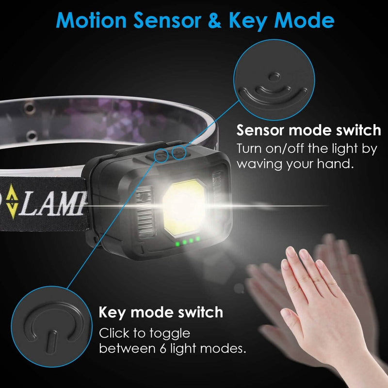 2-Pack: Rechargeable Motion Sensor Headlamp 6 Light Modes Sports & Outdoors - DailySale