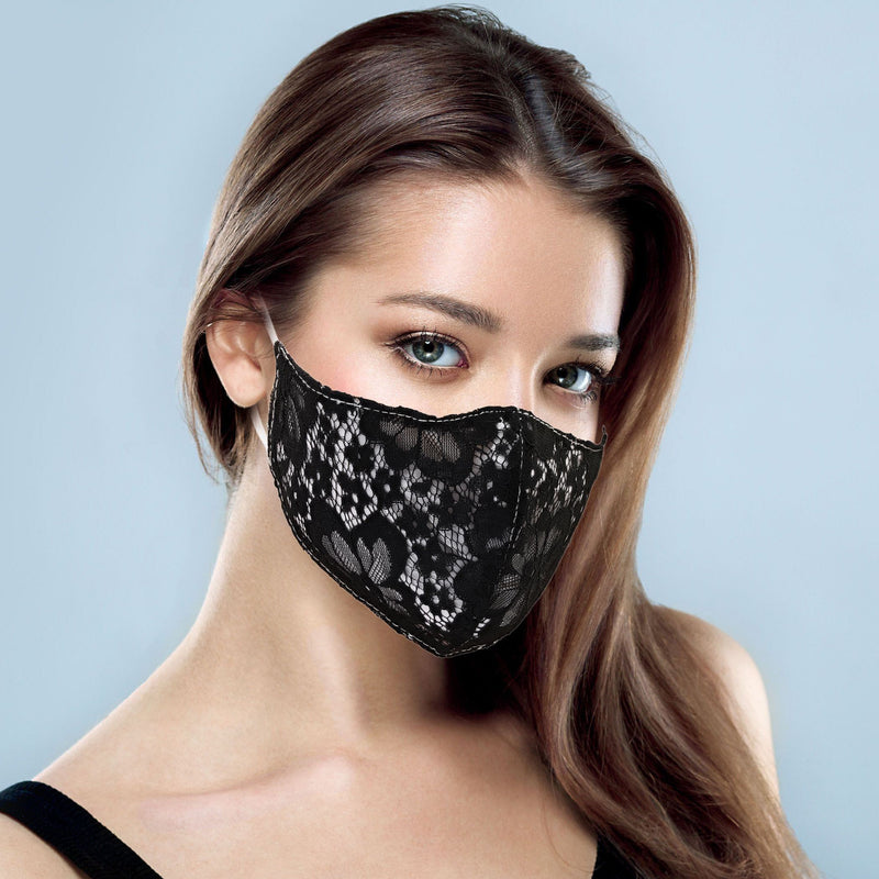 2-Pack: Reusable Washable Fitted Black and White Lace Face Mask Face Masks & PPE - DailySale