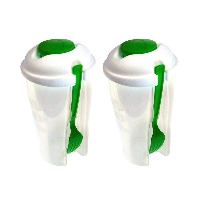 2-Pack: Salad or Lunch To Go Container With Fork & Dressing Cup Kitchen Essentials Green - DailySale