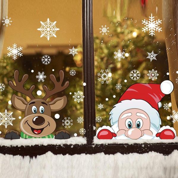 2-Pack: Santa Claus Elk Shop Hotel Christmas Window Double Sided Glass Sticker Furniture & Decor - DailySale