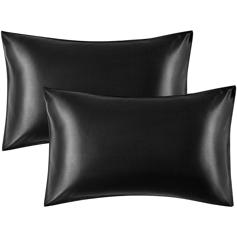 2-Pack: Satin Pillowcases with Envelope Closure Bedding Black 20x26 - DailySale
