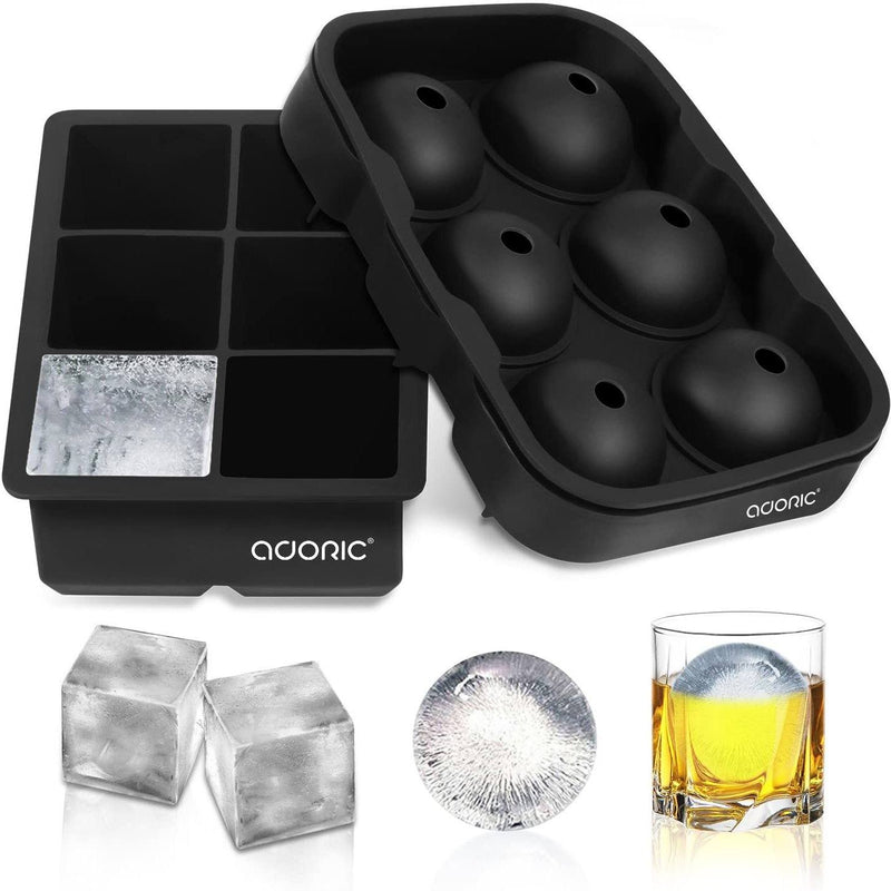 Silicone Ice Ball Maker Pieces, Small & Large Square Ice Cube Molds, Ice  Tangs