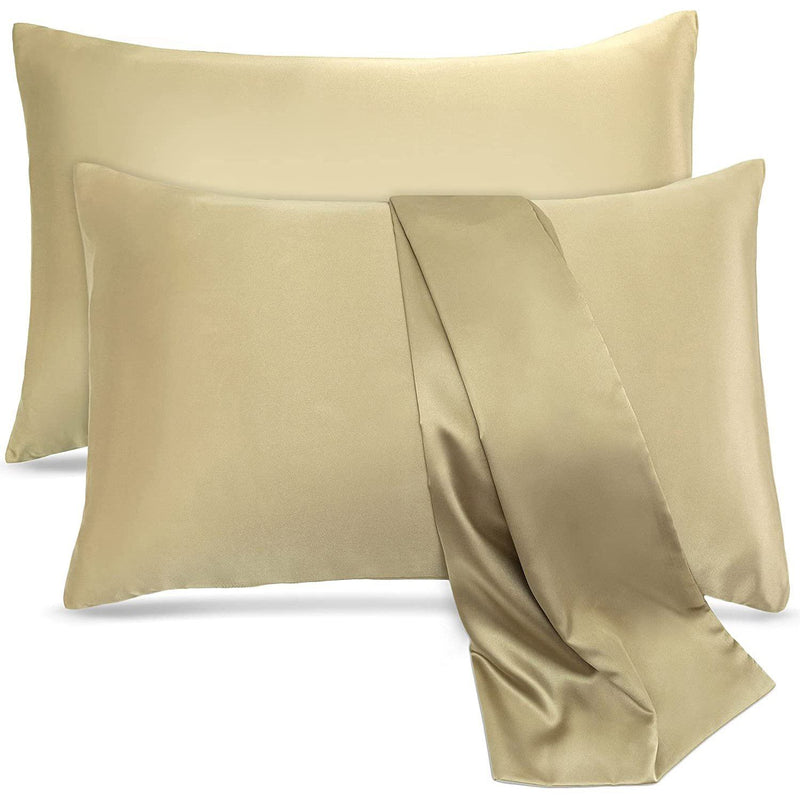 2-Pack: Soft Cooling Satin Pillowcases Bedding Beige Standard - DailySale