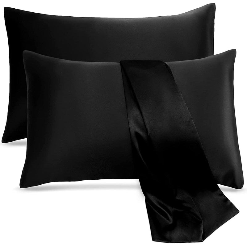 2-Pack: Soft Cooling Satin Pillowcases Bedding Black Standard - DailySale