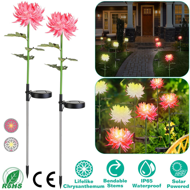 2-Pack: Solar LED Chrysanthemum Lights Outdoor Lighting - DailySale