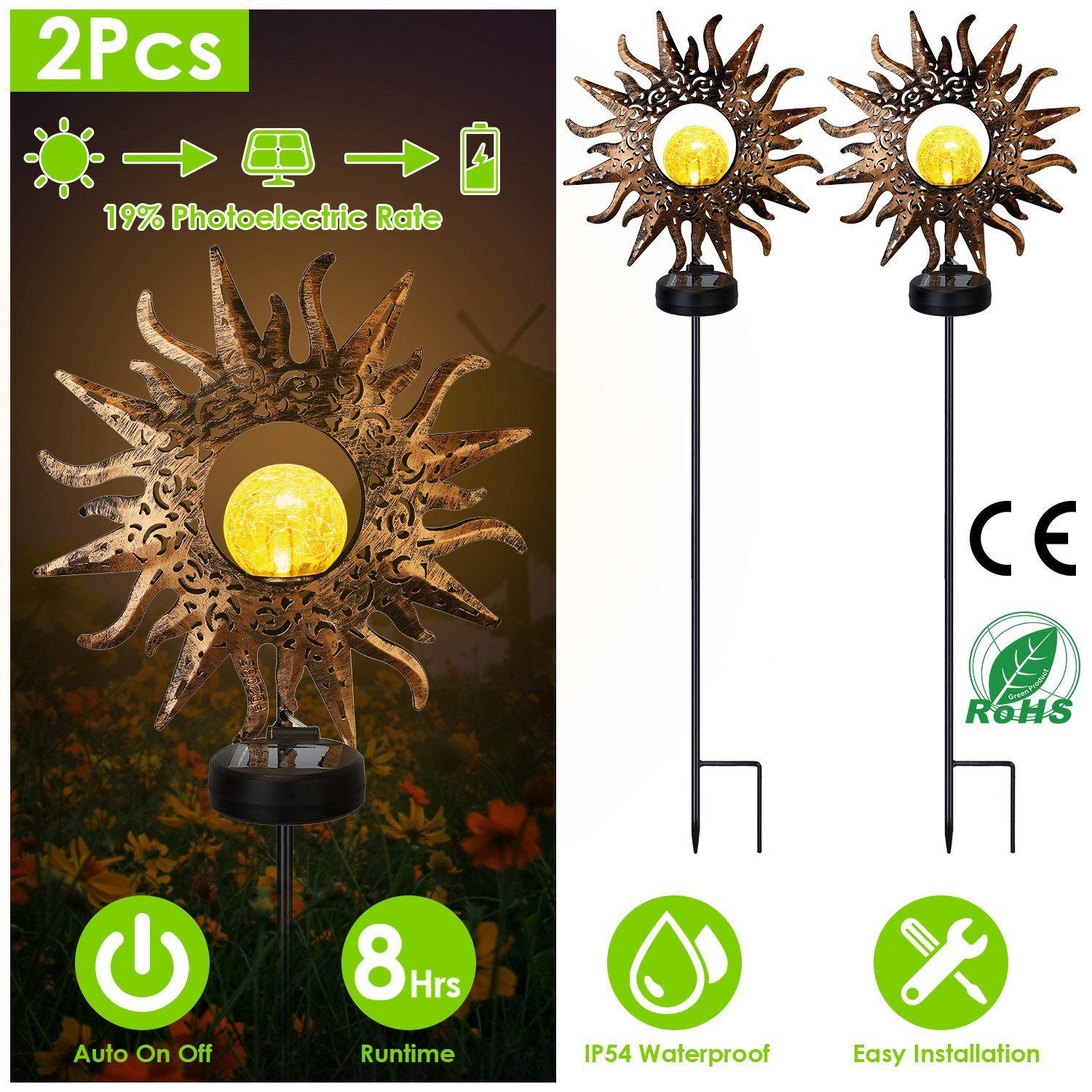 2-Pack: Solar Powered Glass Globe Stake Lamp Garden & Patio - DailySale