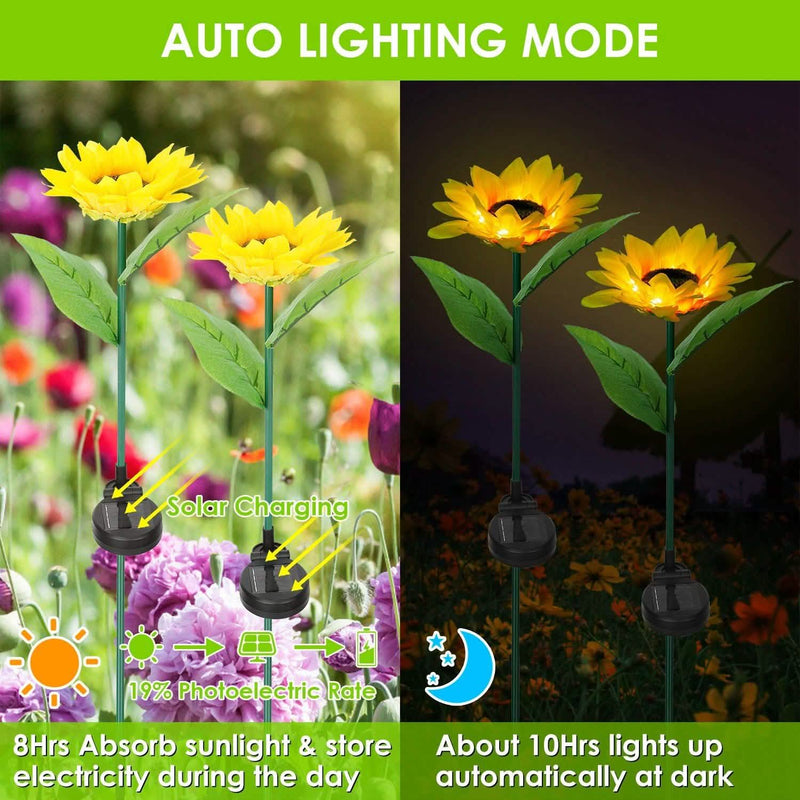 2-Pack: Solar Powered Sunflower Lights LED Decorative Stake Lamp Garden & Patio - DailySale