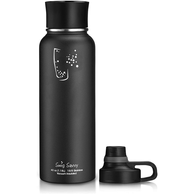 2-Pack: Stainless Steel Wide Mouth Insulated Water Bottle with Interchangeable Caps Bags & Travel - DailySale