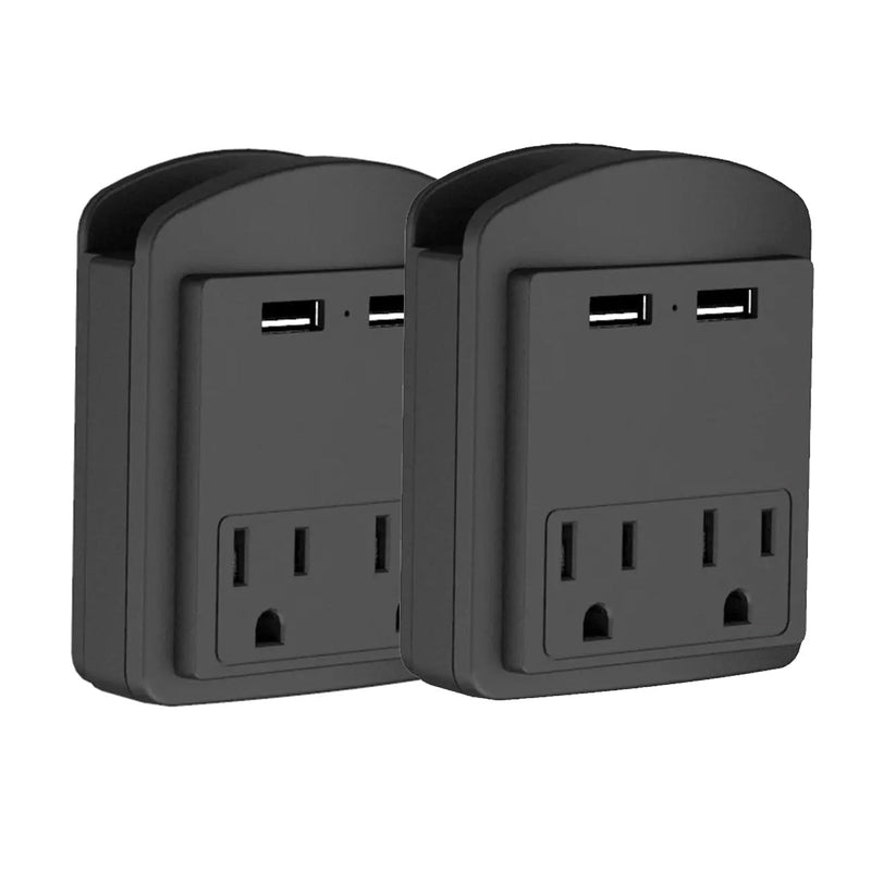 2-Pack: Surge Protector 2 Wall Outlets and 2 USB Ports Batteries & Electrical Black - DailySale