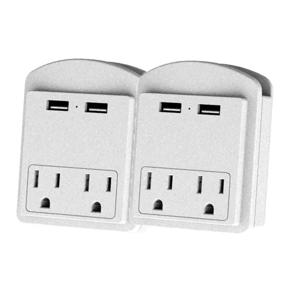2-Pack: Surge Protector 2 Wall Outlets and 2 USB Ports Batteries & Electrical White - DailySale
