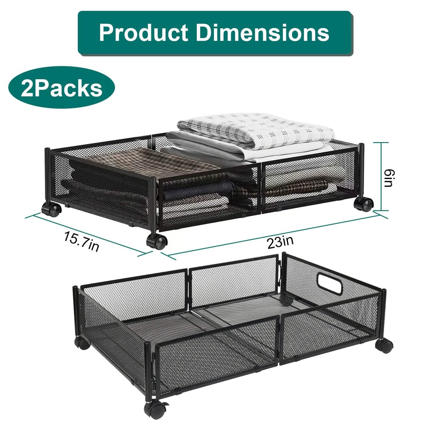 2-Pack: Under Bed Storage Container Foldable Rolling Storage Bin Closet & Storage - DailySale