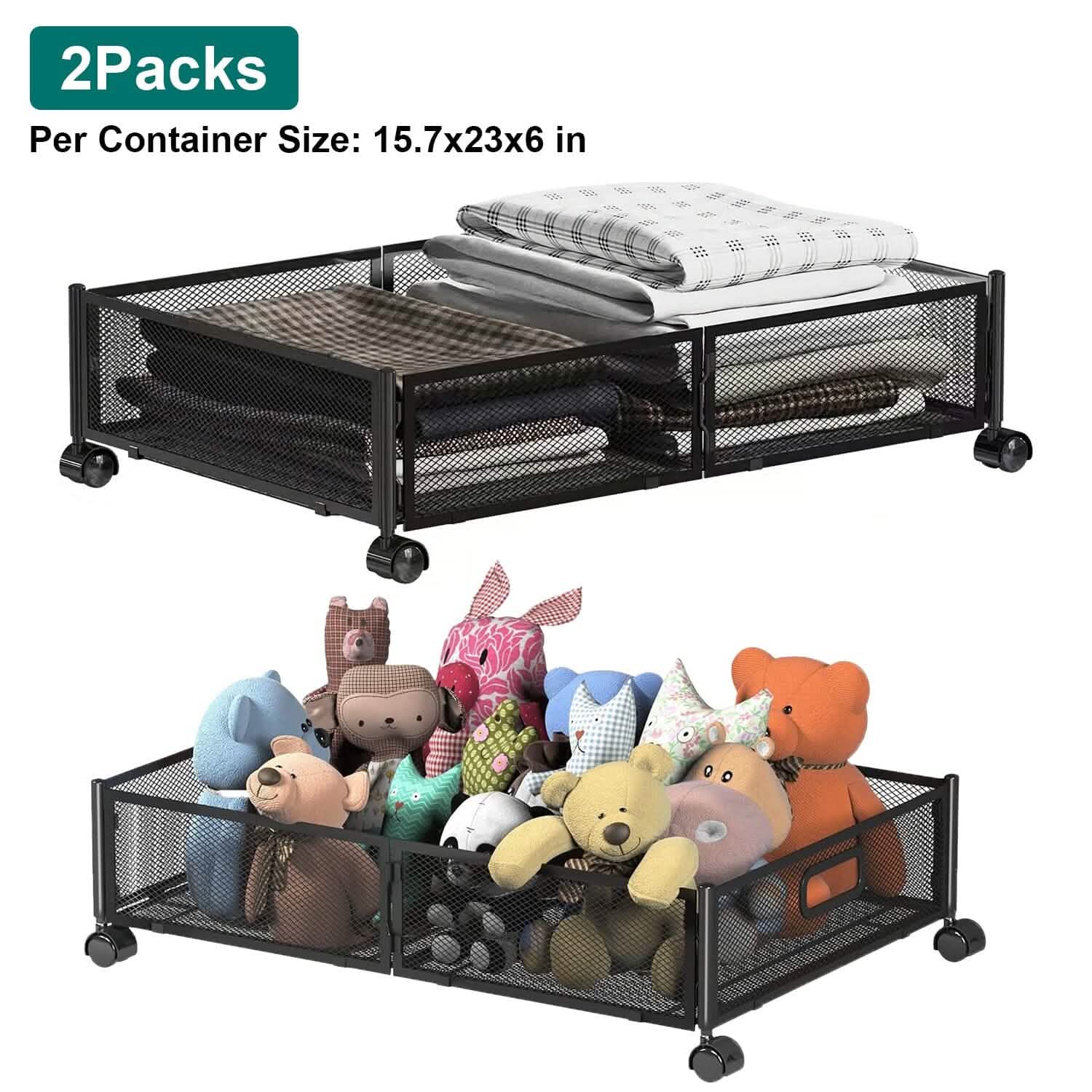 2-Pack: Under Bed Storage Container Foldable Rolling Storage Bin Closet & Storage - DailySale