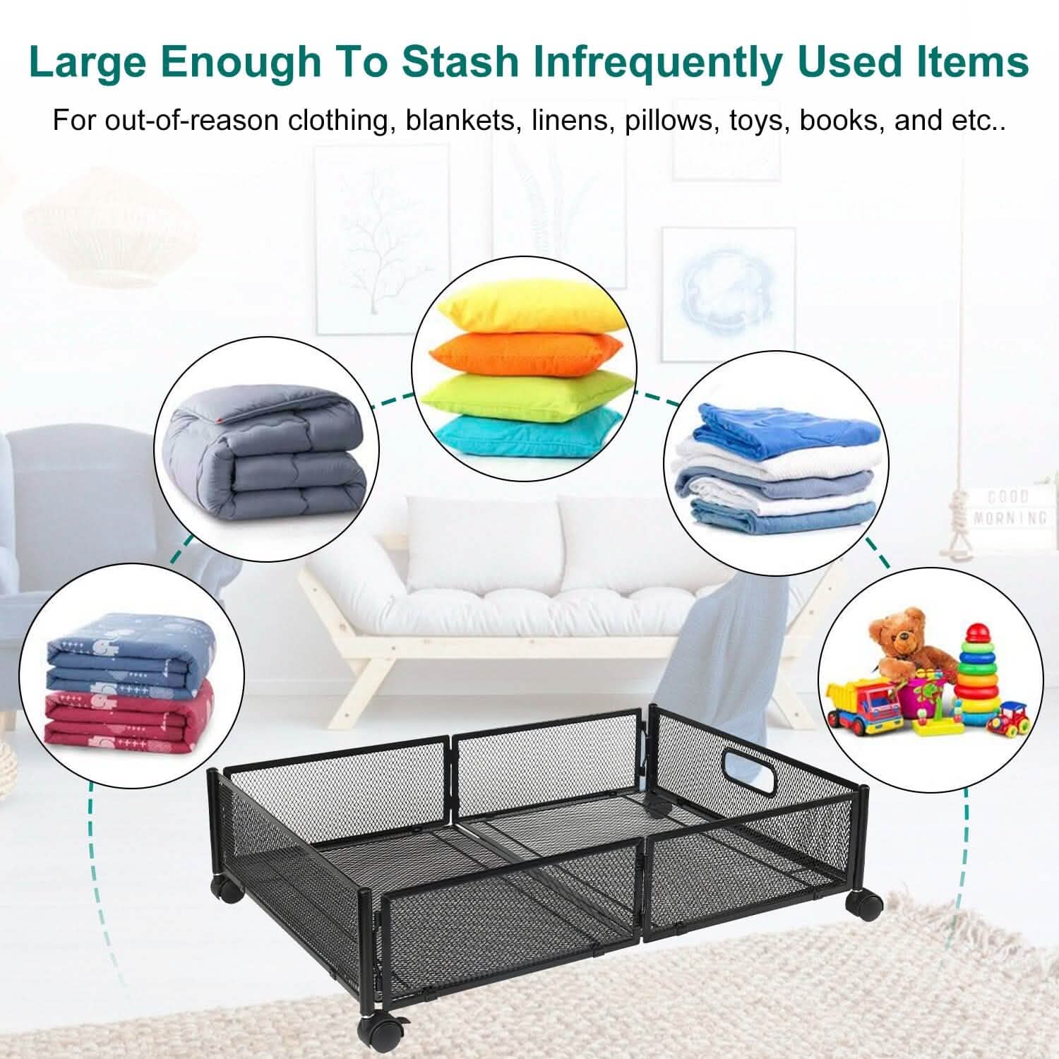 2-Pack: Under Bed Storage Container Foldable Rolling Storage Bin Closet & Storage - DailySale