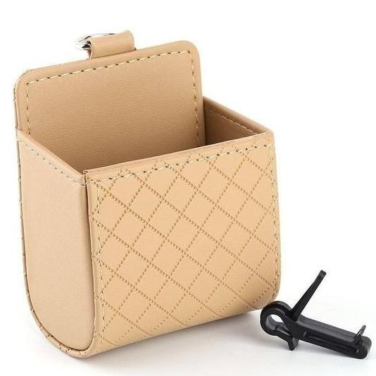 2-Pack: Universal Car Mobile Phone Bag PU Leather Car Auto Air Outlet Coin Bag Case Automotive Beige - DailySale