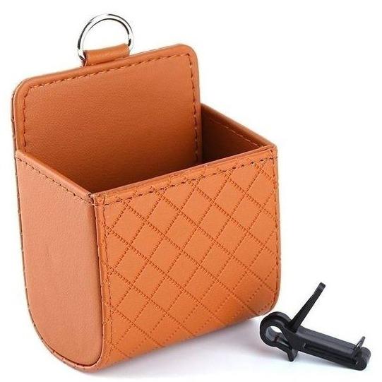 2-Pack: Universal Car Mobile Phone Bag PU Leather Car Auto Air Outlet Coin Bag Case Automotive Brown - DailySale