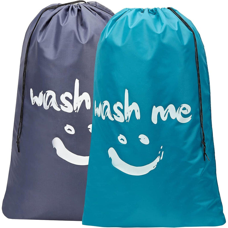 2-Pack: Wash Me Travel Laundry Bag, Machine Washable Dirty Clothes Organizer Bags & Travel Gray/Sky Blue - DailySale