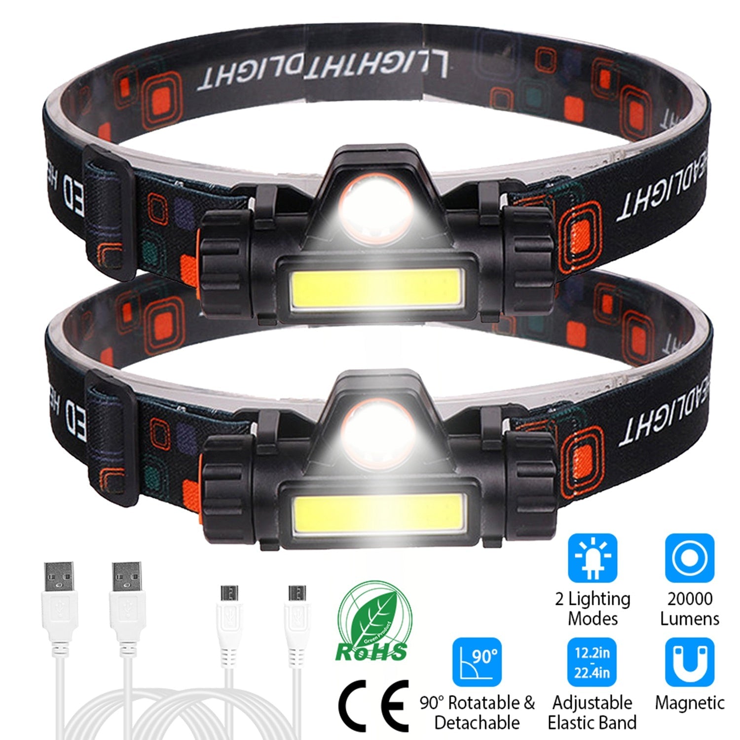 2-Pack: Waterproof Rechargeable Headlamp Sports & Outdoors - DailySale