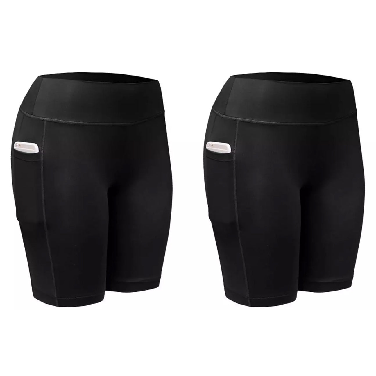 2-Pack: Women High Waist Workout Yoga Side Pocket Compression Cycling Shorts Women's Bottoms Black S - DailySale