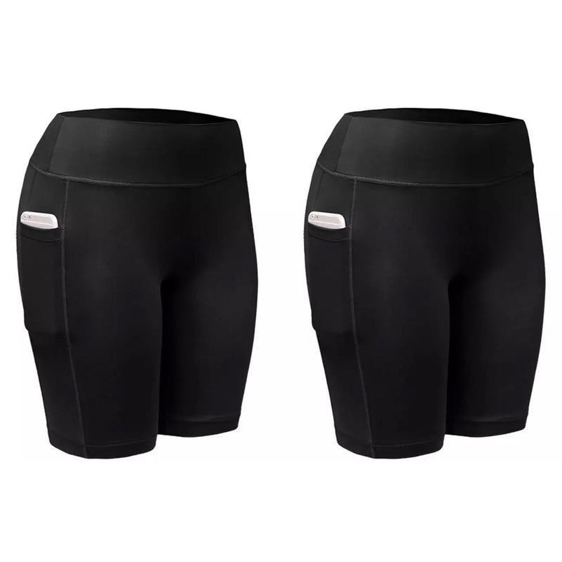 2-Pack: Women High Waist Workout Yoga Side Pocket Compression Cycling Shorts Women's Bottoms Black S - DailySale