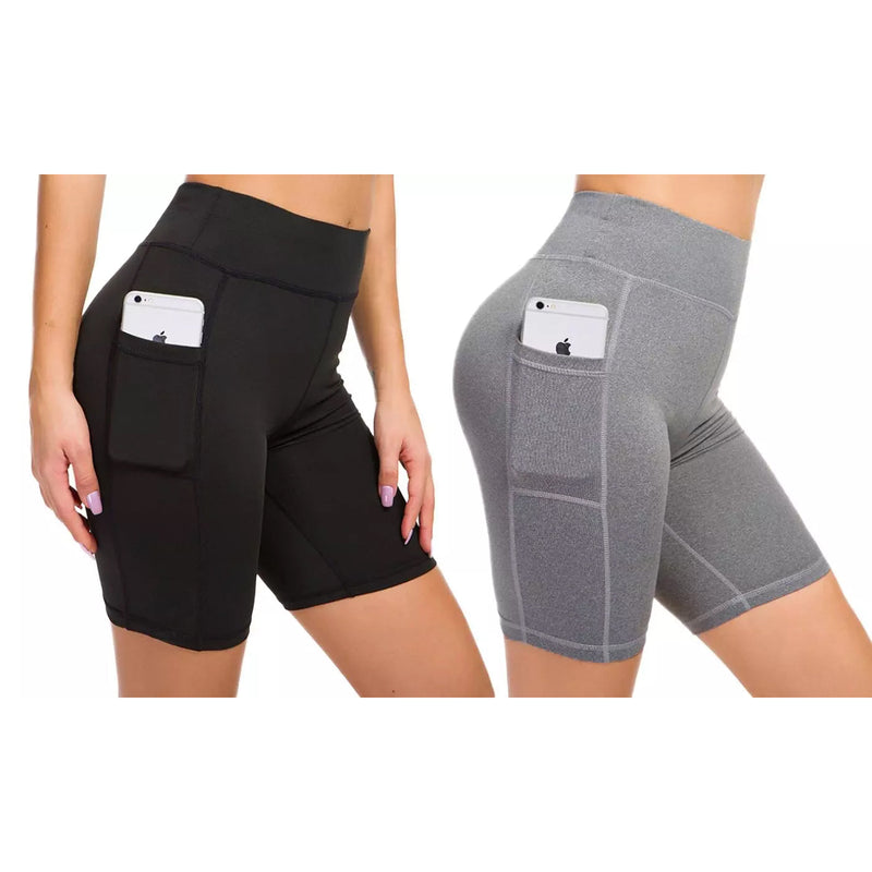 2-Pack: Women High Waist Workout Yoga Side Pocket Compression Cycling Shorts Women's Bottoms - DailySale